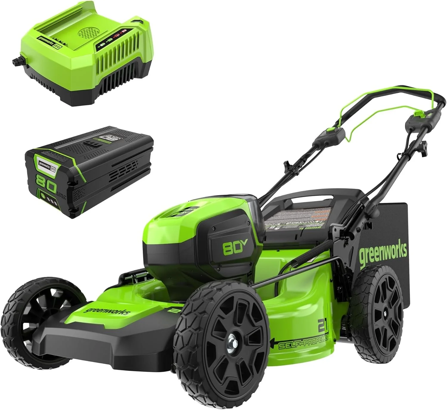 1-428 Greenworks 80V 21″ Cordless Self-Propelled Lawn Mowers. - Image 1