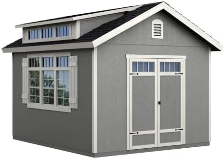 s1-20 Handy Home Products Windemere 10×12 Do-it-Yourself Wooden Storage Shed with Floor, Beiges - Image 1